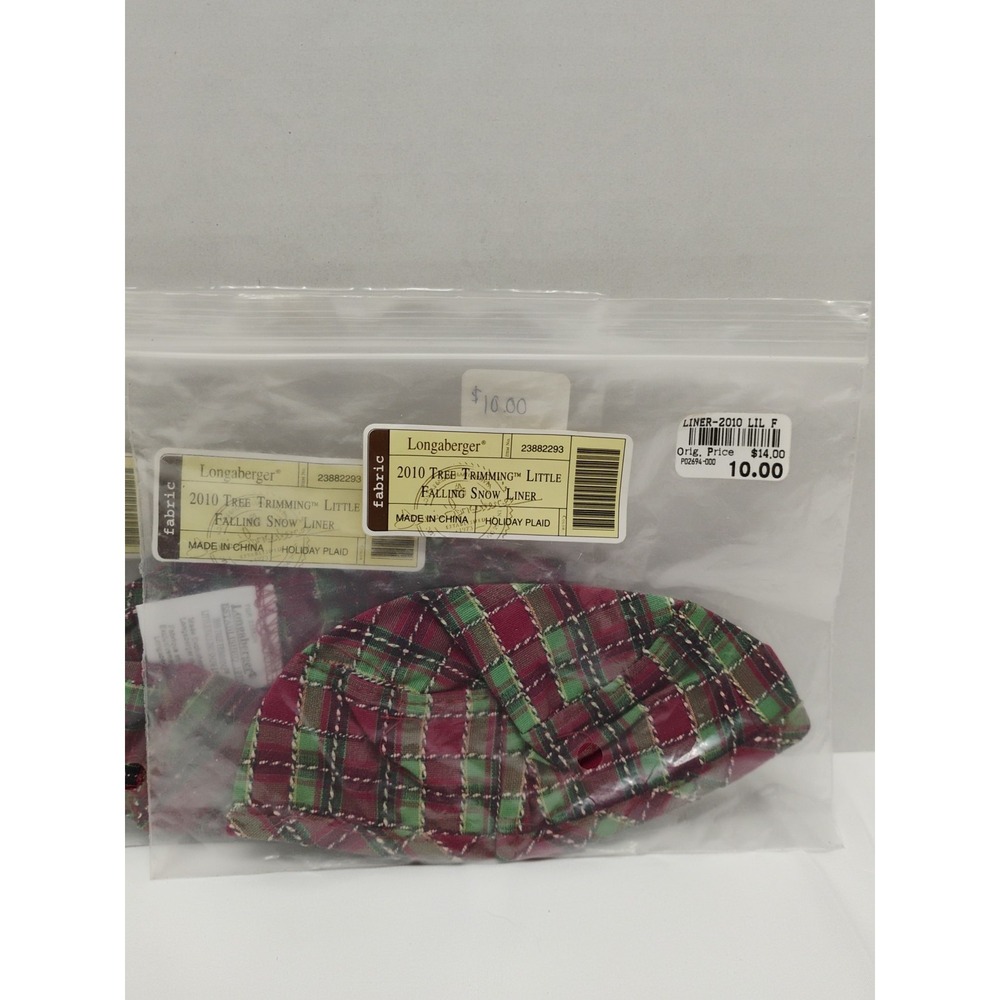 Longaberger 2010 Tree Trimming Little Falling Snow Liner 23882293 Plaid Lot Of 3
